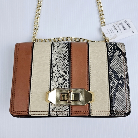 Aldo Snake Print Striped Gold Hardware Crossbody Purse NWT - Picture 3 of 15